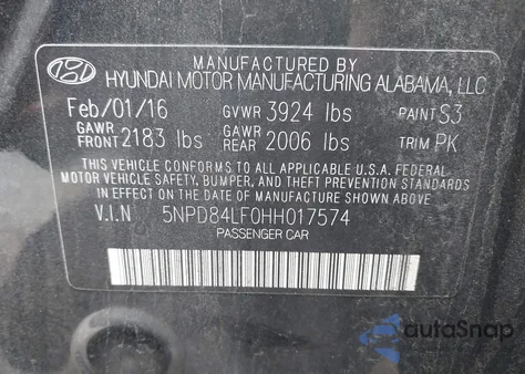 2017 Hyundai Elantra Se from USA, damaged, VIN 5NPD84LF0HH017574